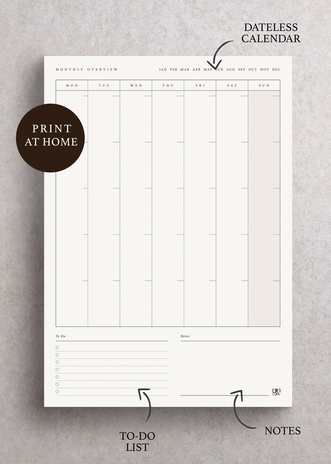 Printable Monthly Overview - Vertical